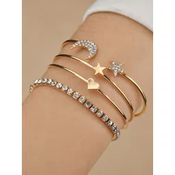 Shining Diva Fashion Women Set of 4 Gold-Plated  White Crystals Cuff Bracelets-picture-28