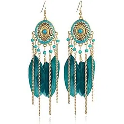 shining diva fashion Women's Blue Non Precious Metal Feather Stylish Tassel Earrings (9523er)-picture-10
