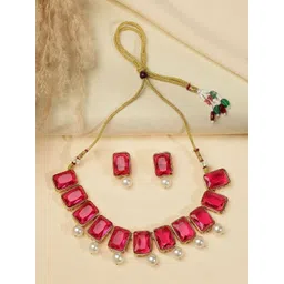 Shining Diva Gold-plated Pearls Alloy Ethnic Necklace And Earrings-picture-27