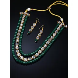 Shining Diva Gold-Plated White & Green Kundan-Studded & Beaded Jewellery Set-picture-15