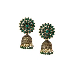 Shining Jewel - By Shivansh Gold-Plated & Green Floral Jhumkas-picture-13
