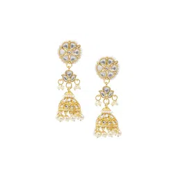 Shining Jewel - By Shivansh Gold Plated Cubic Zirconia Contemporary Jhumkas-picture-10