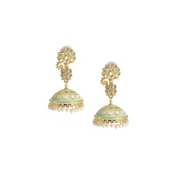 Shining Jewel - By Shivansh Gold-Plated Cubic Zirconia Contemporary Jhumkas Earrings-picture-14