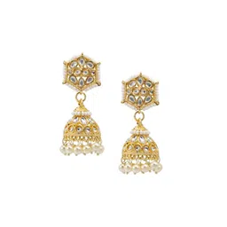 Shining Jewel - By Shivansh Gold-Plated Cubic Zirconia Contemporary Jhumkas Earrings image 1