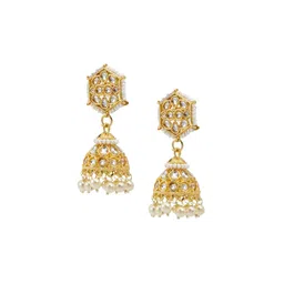 Shining Jewel - By Shivansh Gold-Plated Cubic Zirconia Contemporary Jhumkas Earrings image 3