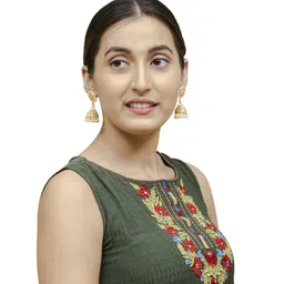 Shining Jewel - By Shivansh Gold-Plated Cubic Zirconia Contemporary Jhumkas Earrings image 2