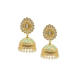 Shining Jewel - By Shivansh Gold-Plated Cubic Zirconia Dome Shaped Meenakari Jhumkas-picture-12