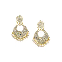 Shining Jewel - By Shivansh Gold-Plated Cubic Zirconia Studded Contemporary Chandbalis-picture-28