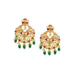 Shining Jewel - By Shivansh Gold-Plated Cubic Zirconia Studded Contemporary Chandbalis-picture-26