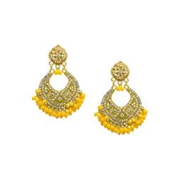 Shining Jewel - By Shivansh Gold-Plated Cubic Zirconia Studded Contemporary Chandbalis-picture-29