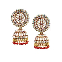 Shining Jewel - By Shivansh Gold-Plated Cubic Zirconia Studded Contemporary Jhumkas-picture-17