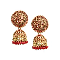 Shining Jewel - By Shivansh Gold-Plated Cubic Zirconia Studded Contemporary Jhumkas-picture-18