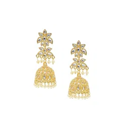 Shining Jewel - By Shivansh Gold Plated Cubic Zirconia Studed Jhumkas-picture-35