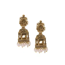 Shining Jewel - By Shivansh Gold Plated Cubic Zirconia Studed Oxidised Temple Jhumkas-picture-29