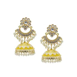Shining Jewel - By Shivansh Gold-Plated Kundan Cubic Zirconia Contemporary Jhumkas-picture-22