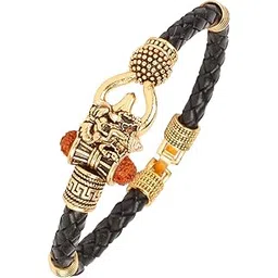 shining jewel - by shivansh Gold Plated Trishul Damru Shiva design Leather Bracelet For Men (SJ_3321)-picture-10