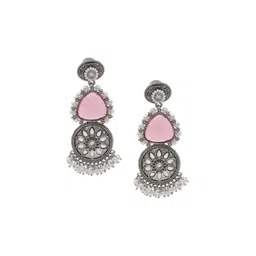 Shining Jewel - By Shivansh Matte Silver Plated Oxidised Crystal & Beaded Drop Earrings-picture-32
