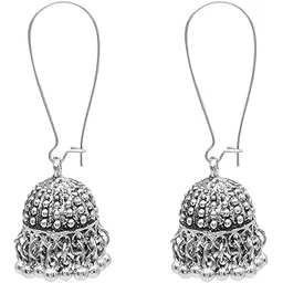 shining jewel - by shivansh Shining Jewel Antique Silver Plated Oxidised Traditional Design Small Sized Jhumka Jhumki With Pearls Earrings for Women (SJE_61 D1_P)-picture-19
