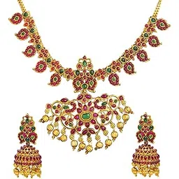 shining jewel - by shivansh Shining Jewel Traditional Antique Gold Plated Temple Jewellery Traditional Long Bridal Jewellery Necklace Set for Women-picture-24