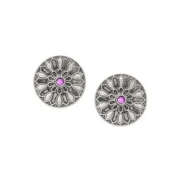 Shining Jewel - By Shivansh Silver Oxitised CZ Crystal Studded Motif Stud Earring-picture-36