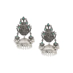 Shining Jewel - By Shivansh Silver-Plated Contemporary Cubic Zirconia Jhumkas-picture-24