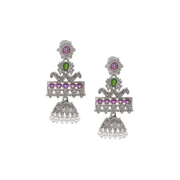 Shining Jewel - By Shivansh Silver-Plated Cubic Zirconia Contemporary Drop Earrings-picture-27