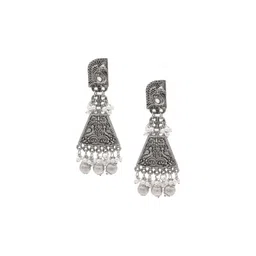 Shining Jewel - By Shivansh Silver-Plated Cubic Zirconia Studded Dome Shaped Jhumkas-picture-20