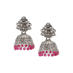 Shining Jewel - By Shivansh Silver-Plated Oxidised Cubic Zirconia Crystal Temple Jhumkas-picture-25