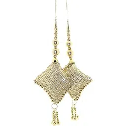 shining star Handmade Golden Pillow Shaped latkan Ethnic Work Hanging Latkan for Saree Blouse Dupatta Lehenga (Golden with fancy pearls) Set of 1 Pairs-picture-38