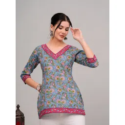 SHIONS Floral Printed Pure Cotton Straight Kurti-picture-23