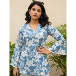 SHIONS Women Floral Printed Bell Sleeves Floral Kurta-picture-19
