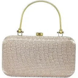Shisa & Co Handicraft Evening Clutch Purse, Glitter Crocodile Pattern, Gold Metal Handle, Shoulder Chain Strap for women and Girls (Silver)-picture-51