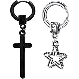 shiv jagdamba Stainless Steel Huggie Hinged Hoop Dangling? Cross Star Piercing Earrings For Men Women-picture-39