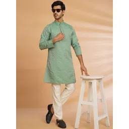 Shiv Leela Geometric Woven Design Mandarin Collar Jacquard Straight Kurta-picture-21
