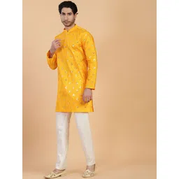 Shiv Leela Men Ethnic Motifs Printed Thread Work Jacquard Kurta-picture-29