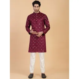 Shiv Leela Men Ethnic Motifs Printed Thread Work Jacquard Kurta-picture-28
