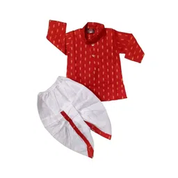 SHIVAAY Boys Geometric Printed Mandarin Collar Organic Cotton Straight Kurta & Dhoti Pants-picture-58