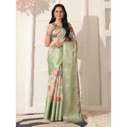 SHIVAM FABRICS Ethnic Motifs Printed Woven Design Border Pure Silk Saree-picture-40