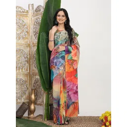 SHIVAM FABRICS Floral Printed Pure Georgette Saree-picture-38