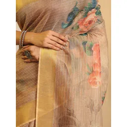 SHIVAM FABRICS Floral Printed Zari Pure Cotton Saree image 4