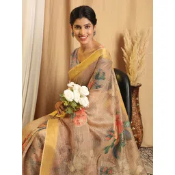 SHIVAM FABRICS Floral Printed Zari Pure Cotton Saree image 2