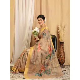 SHIVAM FABRICS Floral Printed Zari Pure Cotton Saree image 3