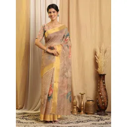 SHIVAM FABRICS Floral Printed Zari Pure Cotton Saree image 1