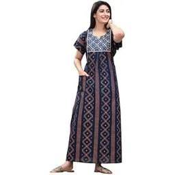 Shivam Textile Shivam Textile Women's Cotton Printed Nighty Night Gown Maxi Free Size-picture-14
