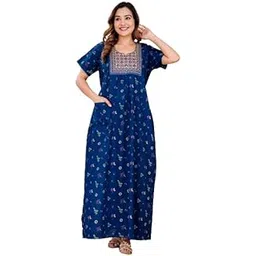 Shivam Textile Woman's Embrodery Pocket Pure Gown for Women Nightwear Cotton Printed Regular Rajasthani Jaipuri Maxi Nighty-picture-34