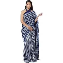 shivanya handicrafts Women's Plain Weave Cotton Saree with Blouse Piece (AS061_Multicolour) (Indigo Arrow)-picture-38