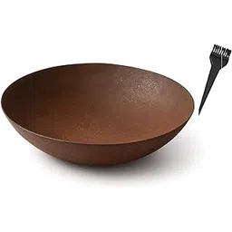 SHIVANYA STORE Iron Bowl for Henna Mixup Paste, Mehendi Colour Making Wok, Lokhand Kadai Bowl for Hair and Home Use with 1 Brush, 400ml Capacity, 8cm Diameter, Rusty Brown-picture-51