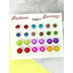 Shivarth Set of 12 & Multi Plastic Artificial Stones & Beads Earrings-picture-17