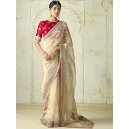 SHIVGORI Embellished Embroidered Tissue Heavy Work Saree-picture-25