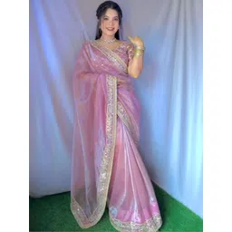 SHIVGORI Embellished Zari Net Heavy Work Saree-picture-30